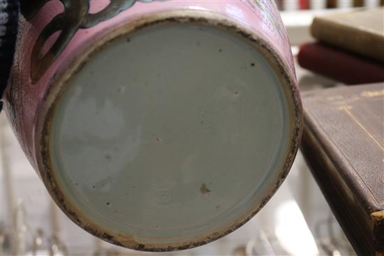 A 19th century Chinese pink glazed porcelain vase 16.5in. (a.f.)